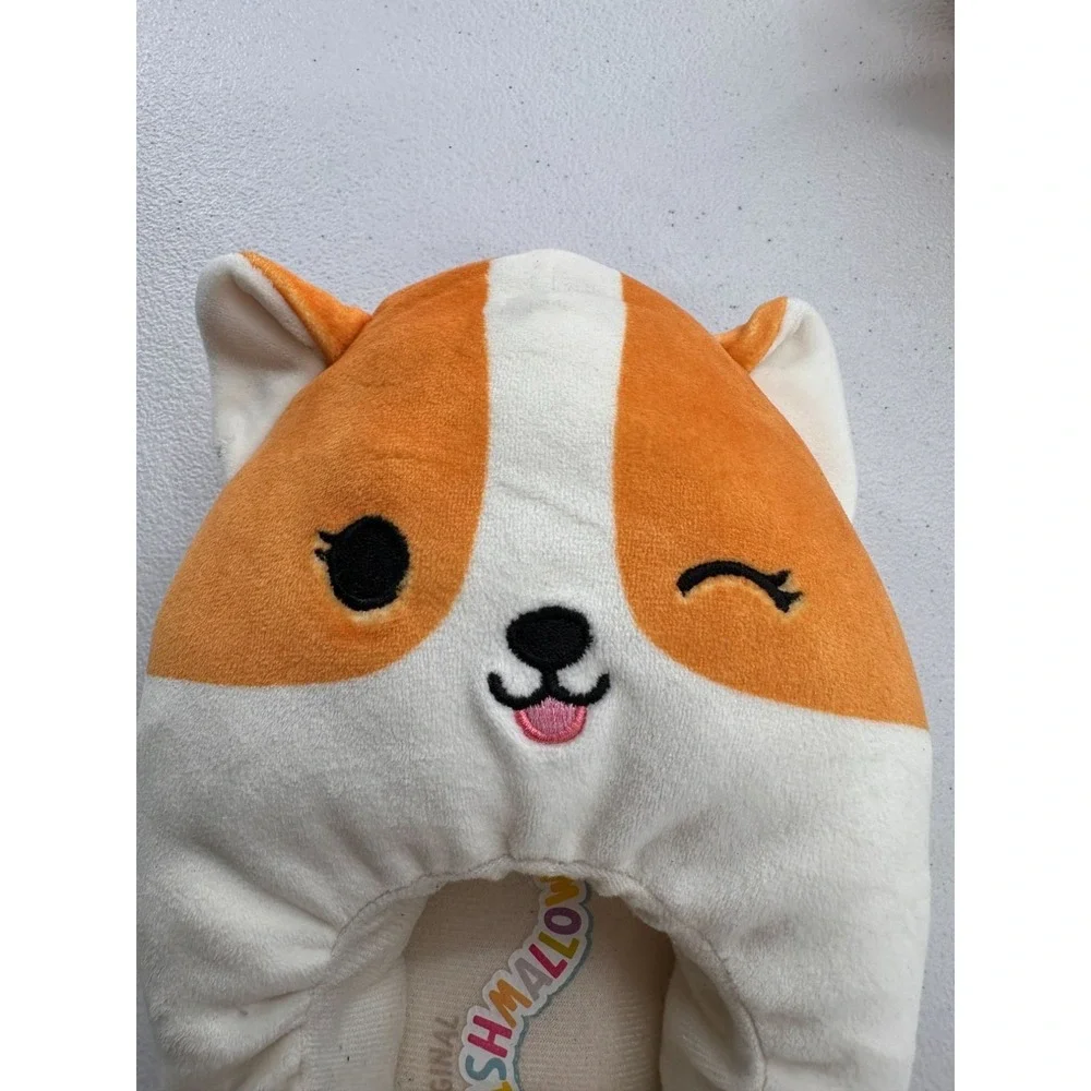 Squishmallows Corgi Slippers Size 2-3 Kids Plush Non-Slip Sole Orange White Shoe